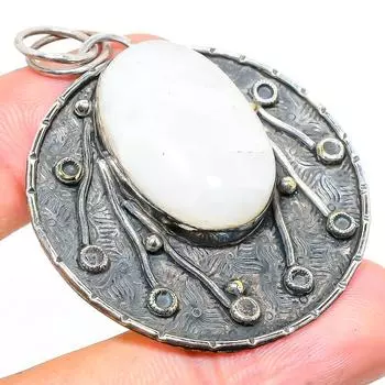 Подвеска из стерлингового серебра 925 пробы с натуральным радужным лунным камнем 2,17 дюйма A6D08