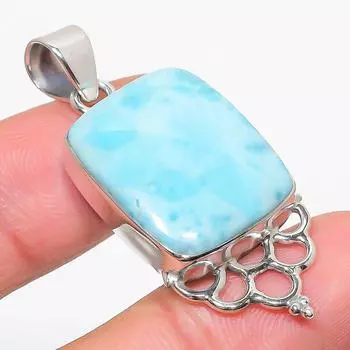 Подвеска из стерлингового серебра 925 пробы с драгоценным камнем Natural Republic Larimar 1,75 дюйма w1u25