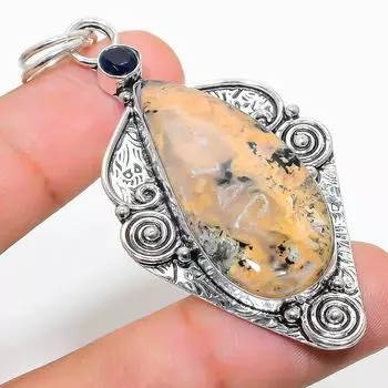 Подвеска из стерлингового серебра 925 пробы с натуральным русским дендритным голубым топазом 2,68 дюйма p3d23