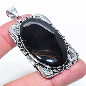 Подвеска из стерлингового серебра 925 пробы с натуральным обсидианом красного дерева 2,56 дюйма G0Q24