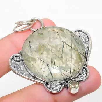 Подвеска из стерлингового серебра 925 пробы с натуральным пренитом и цитрином 2,29 дюйма o1r61