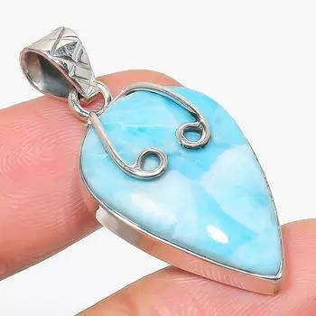 Подвеска из стерлингового серебра 925 пробы с драгоценным камнем Natural Republic Larimar, размер 1,75 дюйма, w6H19