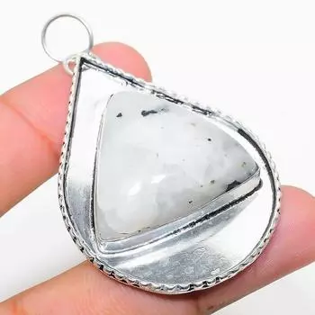 Подвеска из стерлингового серебра 925 пробы с натуральным радужным лунным камнем 2,44 дюйма Q9o02