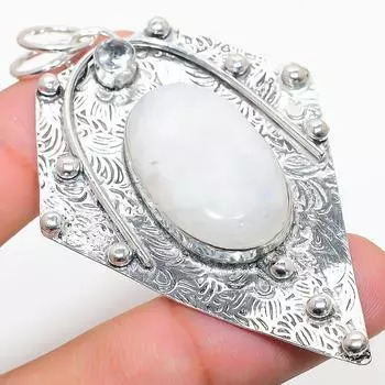 Подвеска из стерлингового серебра 925 пробы с натуральным радужным лунным камнем и белым топазом 2,88 дюйма k0p52