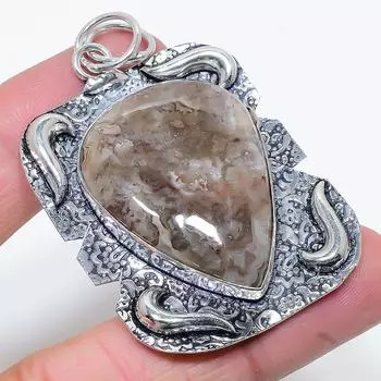 Подвеска из стерлингового серебра 925 пробы с натуральным сумасшедшим кружевным агатом размером 2,44 дюйма S1w25