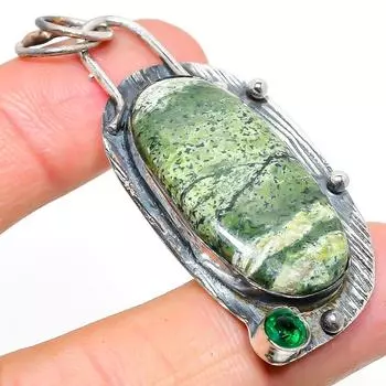 Подвеска из стерлингового серебра 925 пробы с натуральным зеленым опалом и диопсидом 2,40 дюйма P8O73