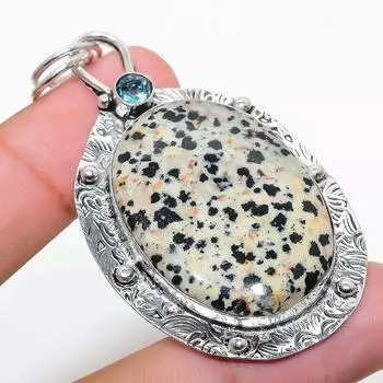 Подвеска из стерлингового серебра 925 пробы с натуральной далматиновой яшмой и голубым топазом 2,56 дюйма m7E42