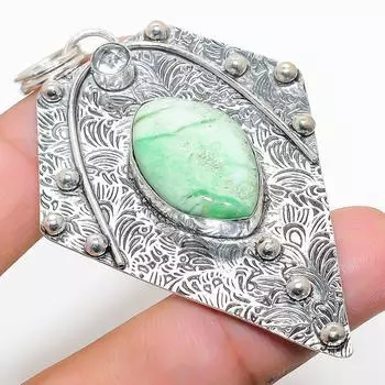 Подвеска из стерлингового серебра 925 пробы с натуральным хризопразом и белым топазом 2,84 дюйма r5p44