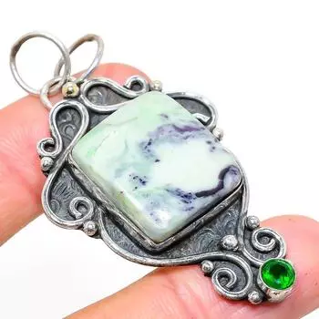 Подвеска из стерлингового серебра 925 пробы с натуральным каммереритом и перидотом 2,48 дюйма a6q96