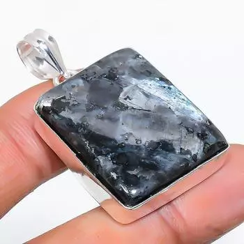Подвеска из стерлингового серебра 925 пробы с натуральным камнем Ларвикит ручной работы 1,69 дюйма I9F46