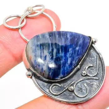 Подвеска из стерлингового серебра 925 пробы с натуральным камнем содалитом ручной работы 2,25 дюйма h4F10