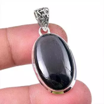 Подвеска из стерлингового серебра 925 пробы с натуральным черным звездным камнем 1,75 дюйма G1m95