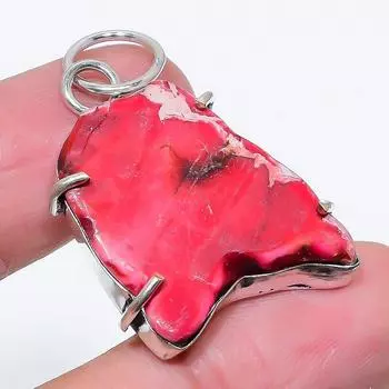 Подвеска из стерлингового серебра 925 пробы с натуральным розовым морским драгоценным камнем 1,62 дюйма G4H74