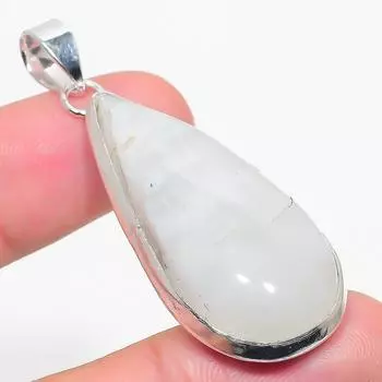 Подвеска из стерлингового серебра 925 пробы с натуральным радужным лунным камнем 2,25 дюйма u0a09