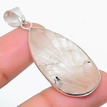 Подвеска из стерлингового серебра 925 пробы с натуральным розовым кварцем ручной работы 1,89 дюйма G5L23