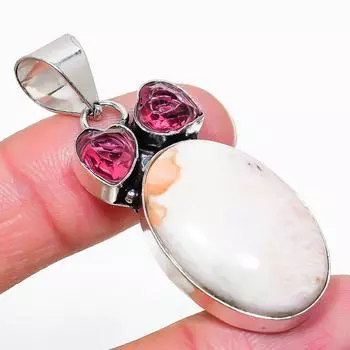 Подвеска из стерлингового серебра 925 пробы с натуральным сколецитом и рубиллитом 2,05 дюйма T1w30