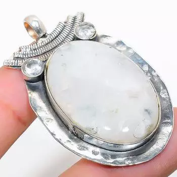 Подвеска из стерлингового серебра 925 пробы с натуральным радужным лунным камнем 2,09 дюйма H2k77