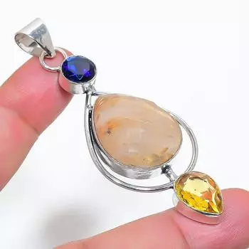 Подвеска из стерлингового серебра 925 пробы с натуральным золотым рутилом и цитрином 2,96 дюйма J0g41