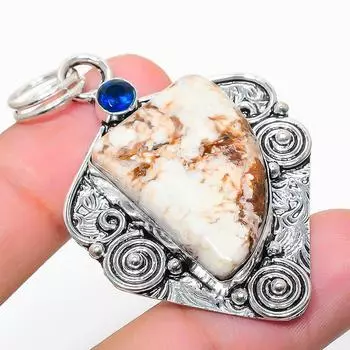 Подвеска из стерлингового серебра 925 пробы с натуральным лимонным хризопразом и голубым топазом 2,25 дюйма C0t76