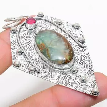 Подвеска из стерлингового серебра 925 пробы с натуральным хризопразом и рубиллитом 2,88 дюйма S1d31