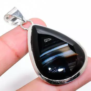 Подвеска из стерлингового серебра 925 пробы с натуральным полосатым камнем ручной работы 2,17 дюйма T2B93