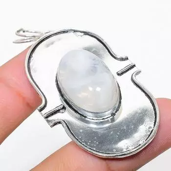 Подвеска из стерлингового серебра 925 пробы с натуральным радужным лунным камнем 2,32 дюйма z5M62