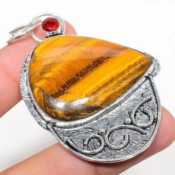 Подвеска из стерлингового серебра 925 пробы с натуральным тигровым глазом и драгоценным камнем 2,56 дюйма O2K46