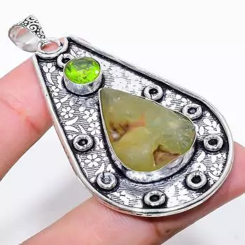 Подвеска из стерлингового серебра 925 пробы с натуральным пренитом и драгоценным камнем перидот 2,60 дюйма D8S00