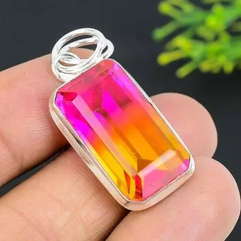 Подвеска из стерлингового серебра 925 пробы с двухцветным турмалином 1,65 дюйма O3w93