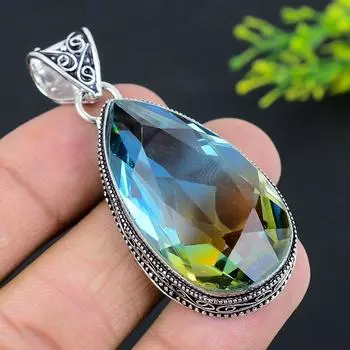 Подвеска из стерлингового серебра 925 пробы с двухцветным турмалином 2,25 дюйма N6Q90