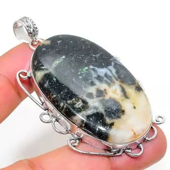 Подвеска из стерлингового серебра 925 пробы с натуральным камнем зебры и яшмы ручной работы 2,52 дюйма F4e26