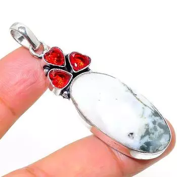Подвеска из стерлингового серебра 925 пробы с натуральным древовидным агатом и гранатом 2,25 дюйма s5E63