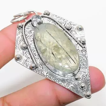 Подвеска из стерлингового серебра 925 пробы с натуральным пренитом и белым топазом 2,88 дюйма e4D00