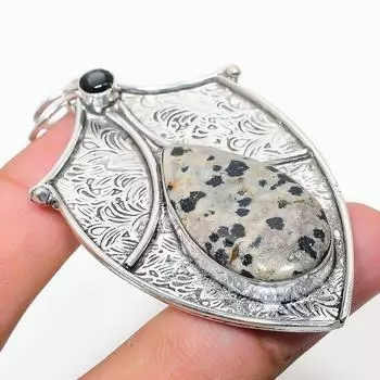 Подвеска из стерлингового серебра 925 пробы с натуральной далматинской яшмой и шпинелью 2,80 дюйма C9S03