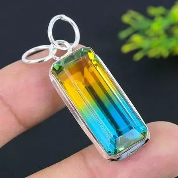 Подвеска из стерлингового серебра 925 пробы с двухцветным турмалином 1,97 дюйма u8w69