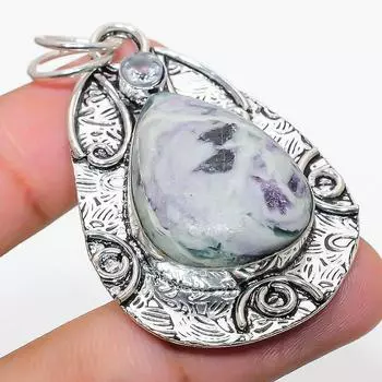 Подвеска из стерлингового серебра 925 пробы с натуральным каммереритом и белым топазом 2,21 дюйма o0d80