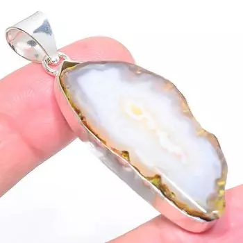 Подвеска из стерлингового серебра 925 пробы с натуральным агатом Кондор ручной работы 2,36 дюйма A3c92