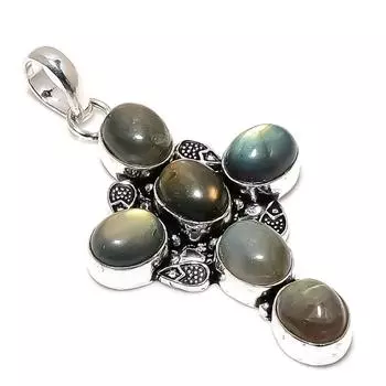 Подвеска из стерлингового серебра 925 пробы с драгоценным камнем лабрадоритом 2,64 дюйма E0f71