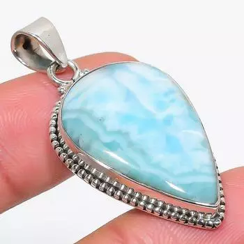 Подвеска из стерлингового серебра 925 пробы с драгоценным камнем Natural Republic Larimar 1,75 дюйма W3A91