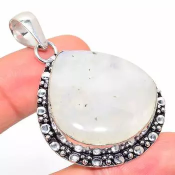 Подвеска из стерлингового серебра 925 пробы с натуральным радужным лунным камнем 2,17 дюйма E1h34