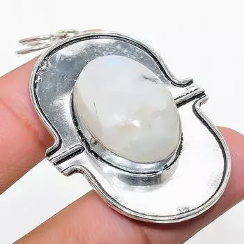 Подвеска из стерлингового серебра 925 пробы с натуральным радужным лунным камнем 2,09 дюйма I0n97