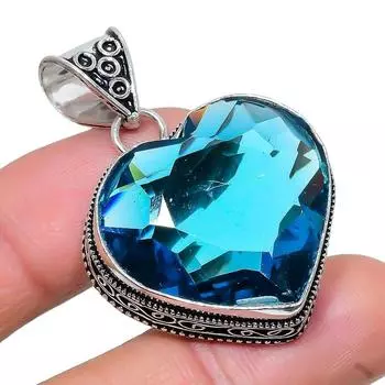 Подвеска из стерлингового серебра 925 пробы с драгоценным камнем London Blue Topaz 2,17 дюйма AH-816 2.2 синий