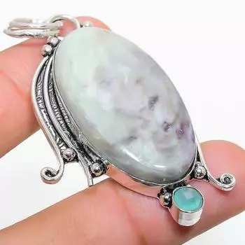 Подвеска из стерлингового серебра 925 пробы с натуральным каммереритом и халцедоном 2,44 дюйма v1J00