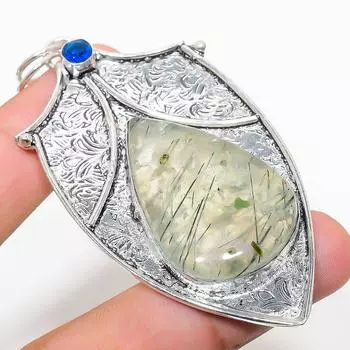 Подвеска из стерлингового серебра 925 пробы с натуральным пренитом и голубым топазом, 3,07 дюйма a4P59