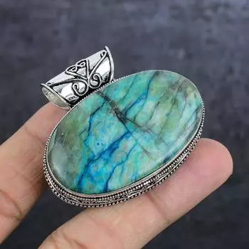 Подвеска из стерлингового серебра 925 пробы с натуральным драгоценным камнем хризоколла 1,77 дюйма p4u24