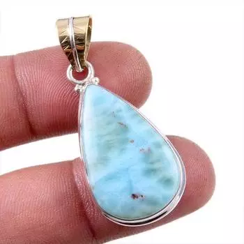 Подвеска из стерлингового серебра 925 пробы с драгоценным камнем Natural Republic Larimar 1,75 дюйма e2z00