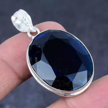 Подвеска из стерлингового серебра 925 пробы с натуральным лондонским голубым топазом ручной работы 1,77 дюйма A4L27