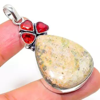Подвеска из стерлингового серебра 925 пробы с натуральной кожей леопарда и драгоценным камнем гранатом 2,17 дюйма Z6K20