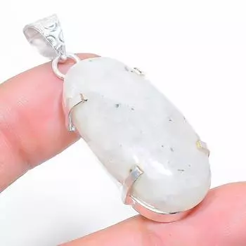 Подвеска из стерлингового серебра 925 пробы с натуральным радужным лунным камнем размером 1,97 дюйма e7a05