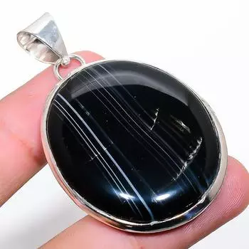 Подвеска из стерлингового серебра 925 пробы с натуральным полосатым камнем ручной работы 2,21 дюйма t2u56